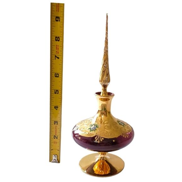 Ardalt Italy Perfume Bottle Amethyst Glass Stopper Lenwile Gold Painted Vintage. - Picture 2 of 16